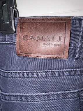 Canali Slim Men's Jeans in Navy with Brown Leather Patch